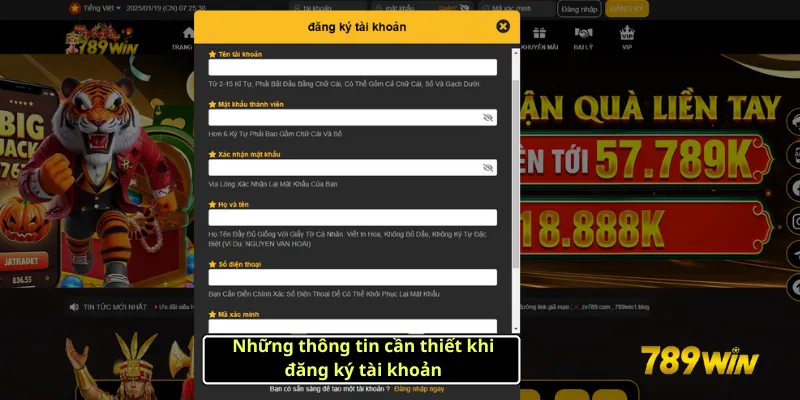 Người chơi cần cung cấp đầy đủ thông tin cho quá trình đăng ký